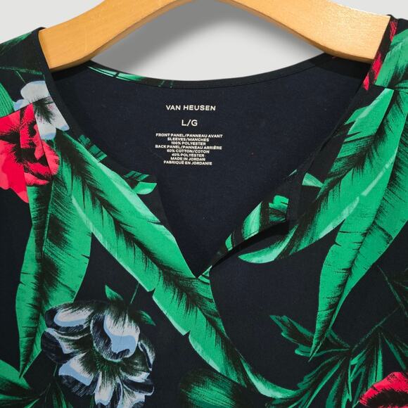 Van Heusen Women’s Tropical Floral Blouse - Large Short Sleeve Polyester Top - Picture 3 of 7